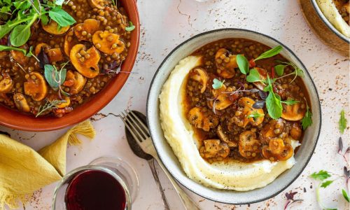 Lentil & Mushroom Stew on Butter Bean Mash
