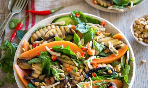 Grilled Mushroom, Chicken & Papaya Salad